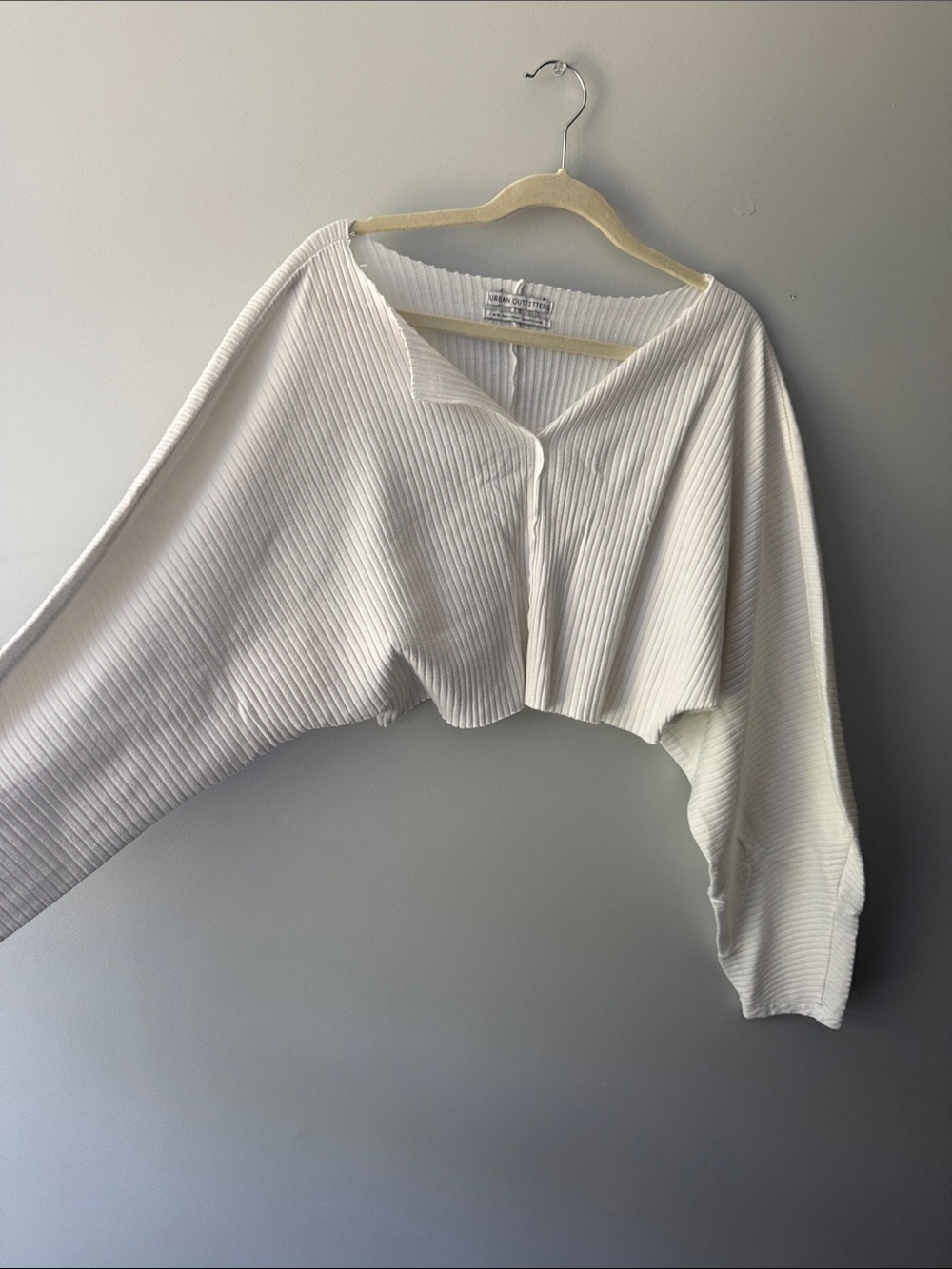 Urban Outfitters Cropped Ribbed Button-Front Top in Off-White
